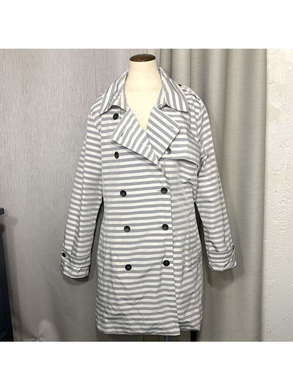 D Hayes Trench Coat Windbreaker Sz 2XL Gray White Striped Water repellant - Picture 16 of 16